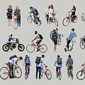 People Riding Bicycles in Various Styles with Different Bikes and Casual Outfits