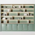 Light Green Decorative Cabinet With Illuminated Shelves Storage Units And Decor Items