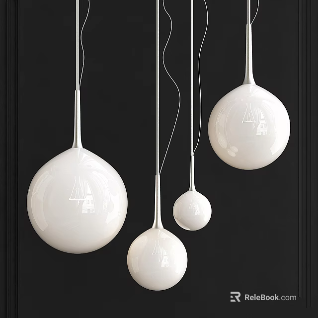 Elegant Modern White Spherical Pendant Lights Hanging Against Black Background 3d model 