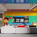 Vibrant Bold Color Block Open Living And Dining Room Interior Design With Playful Modern Furniture