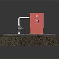 Industrial Red Control Box With Connected Pipes Valve And Concrete Base