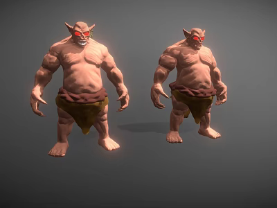 Two Standing Muscular Horned Fantasy Game Characters With Red Eyes And Loincloth 3d model