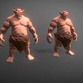 Two Standing Muscular Horned Fantasy Game Characters With Red Eyes And Loincloth