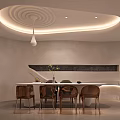 Modern Style Lobby Interior With Curved White Walls Circular Ceiling Lights And Spiral Staircase