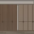 Modern Wooden Wardrobe Interior With Solid Panels And Lattice Door Design 3d model