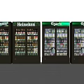 Commercial Beverage Display Refrigerators With Branded Logos And Glass Doors In Row