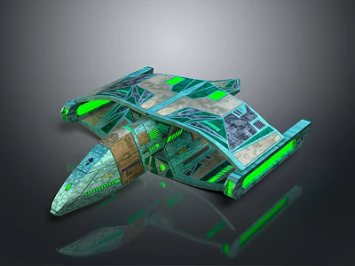 Futuristic Sci Fi Spaceship 3D Model Featuring Green Glowing Elements Geometric Design And Metallic Finish 3d model