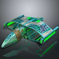 Futuristic Sci Fi Spaceship 3D Model Featuring Green Glowing Elements Geometric Design And Metallic Finish