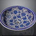 Hand Carved Ceramic Sculpture Washbasin With Blue And White Floral Patterns