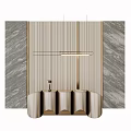 Elegant Modern Front Desk Reception With Hanging Light And Marble Background Wall 3d model