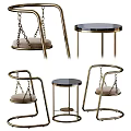 Leisure Swing Chair With Golden Frame Chains And Round Marble Top Side Table