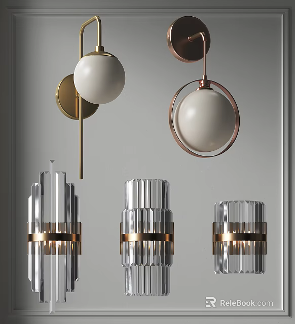 Modern Luxury Wall Lamps With Glass Construction Metal Frame And Spherical Shades 3d model 
