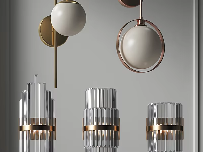 Modern Luxury Wall Lamps With Glass Construction Metal Frame And Spherical Shades 3d model