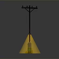 Vintage Gas Pumps With Illuminated Lights Beside Utility Pole On Grass Base
