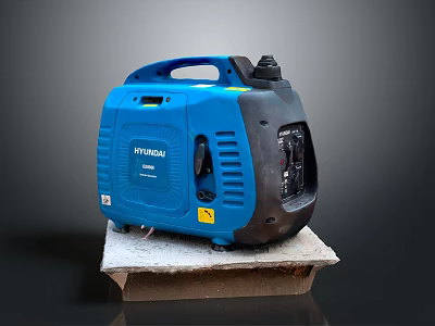 HYUNDAI Blue Portable Generator Placed On Cardboard With Dark Background 3d model