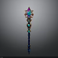 Enchanted Magic Staff With Pink Gemstone Blue Shaft And Gold Ornaments