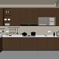 Modern Kitchen Interior With Dark Wood Cabinets Island Countertop And Stainless Steel Appliances