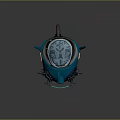 Modern Tech Inspired Blue Head Mounted Helmet With Black Structures And Red Circular Component 3d model