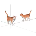 Two Orange And White Cat Figurines Standing On Gray Background Surface 3d model