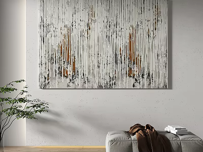 Abstract Wall Painting In Living Room With Gray Sofa And Green Plant 3d model