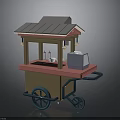 Mobile Food Cart With Gray Roof Red Trim Pink Countertop And Blue Wheels