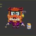 Cartoonish Square Purple Orange Game Movie Character With Mechanical Hat Blue Potion And Gold Coins