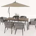 Outdoor Rectangular Table And Chair Set With Woven Design Chairs And Beige Umbrella