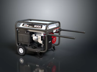AVR 8000 Portable Generator With Black Frame Red Engine Components And Mobility Wheels 3d model