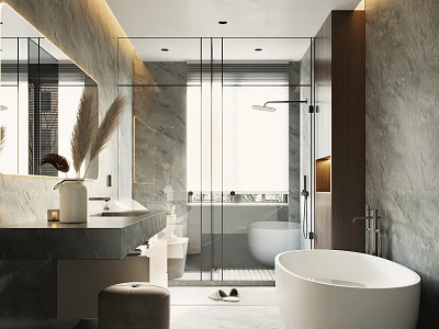 Modern Luxury Bathroom Interior With Freestanding Tub Glass Shower Marble Walls 3d model