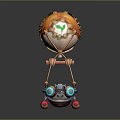 Colorful Water Vehicle With Orange Hot Air Balloon Blue Body Green Emblem And Red Wheels