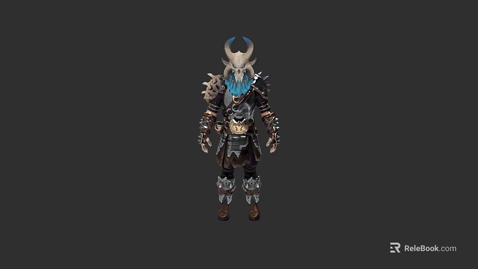Dark Warrior Clothes With Horned Helmet And Metallic Armor Details 3d model 