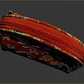 Red Semi Circular Decorative Fabric Household Item With Golden Floral And Blue Patterns