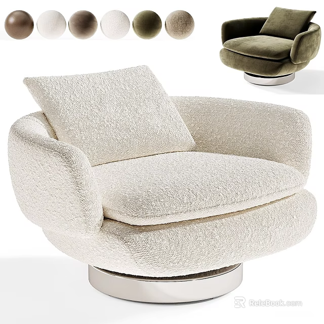 Beige Single Sofa With Plush Fabric Comfy Cushion And Round Metal Base 3d model 