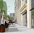 Urban Commercial Street With Modern Multi Story Buildings Glass Windows And Storefronts