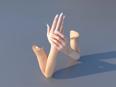 Woman's Hands With White Nail Art And Arms Emerging From Gray Floor Surface 3d model