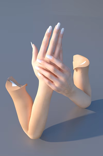 Woman's Hands With White Nail Art And Arms Emerging From Gray Floor Surface 3d model Woman's Hands With White Nail Art And Arms Emerging From Gray Floor Surface 3d model
