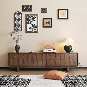 Modern Antique TV Cabinet Decorative Painting Table Lamp CD Machine Potted Plant Green Plant Carpet Floor Lamp 3d model