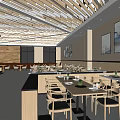 Stylish Restaurant Interior Design With Wooden Ceiling Bar Counter And Decorative Plants