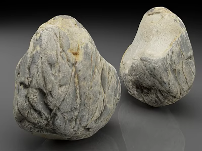 Two Natural Gray White Stones With Rough Textured Surface And Irregular Shape 3d model