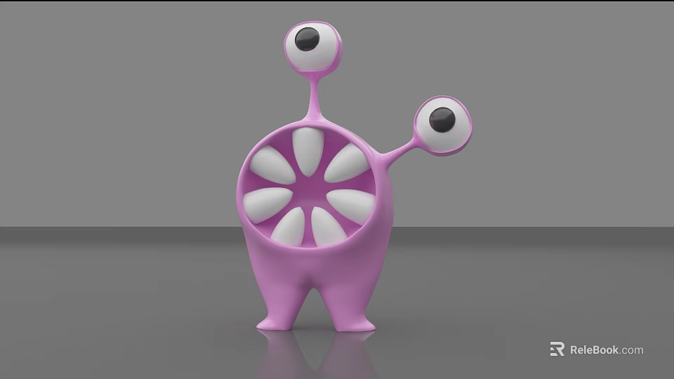 Purple Cartoon Game Character With Two Large Eyes And Petal Shaped Mouth 3d model 