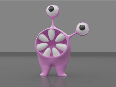 Purple Cartoon Game Character With Two Large Eyes And Petal Shaped Mouth 3d model