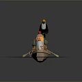 3D Character Scene Featuring Gnome In Boat With Toucan Mouse Apple And Paddle