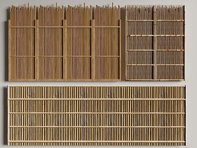 Modern Wooden Fence Design With Different Panel Arrangements Vertical Slats And Grid Patterns 3d model