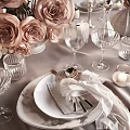 Elegant Dinnerware Set With Pink Roses Candles And Table Decorations