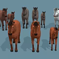 Low Poly Style Group Of Various Colored Horses In Different Sizes
