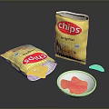 Original Chips Open Bag With Scattered Pieces And Small Bowl Of Snacks