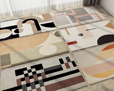 Modern Square Rugs Featuring Abstract Geometric Patterns And Vibrant Color Tones 3d model
