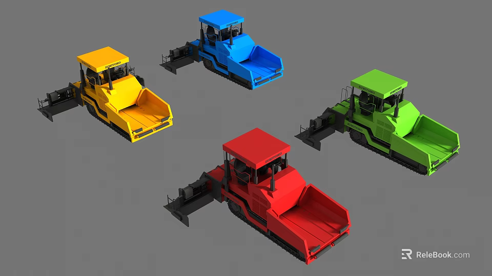 Multi Colored Utility Vehicles With Yellow Blue Red Green Loaders 3d model 