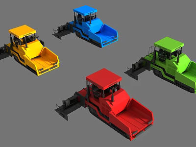 Multi Colored Utility Vehicles With Yellow Blue Red Green Loaders 3d model