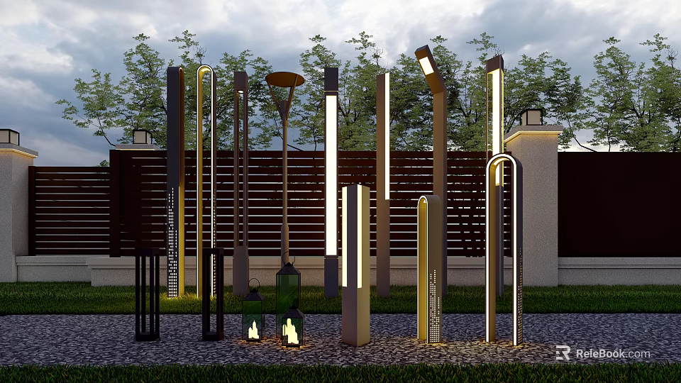Modern Outdoor Lights With Sleek Metal Designs For Garden Yard Illumination 3d model 